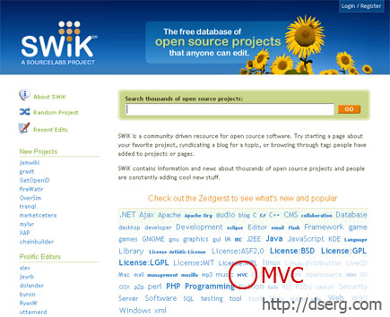 Облако тегов, посвященное разработке программного обеспечения на главной странице swik.net